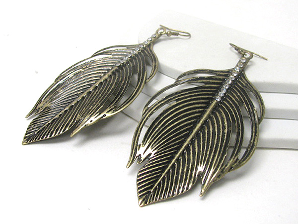 4 inch long metal feather earring