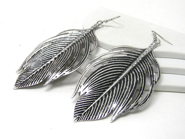 4 inch long metal feather earring