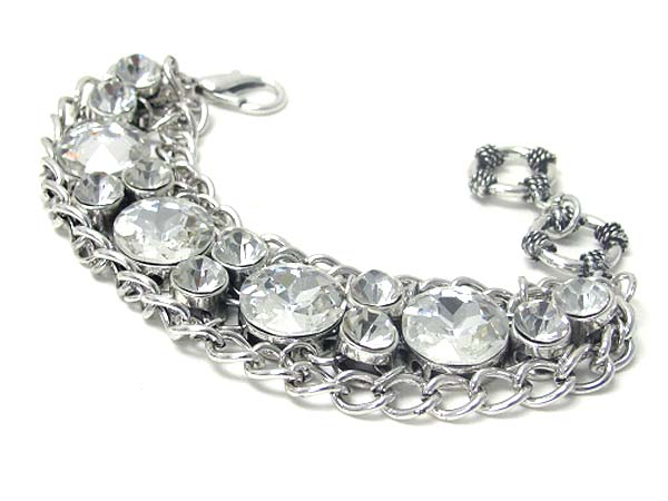 Multi crystal and chain link bracelet