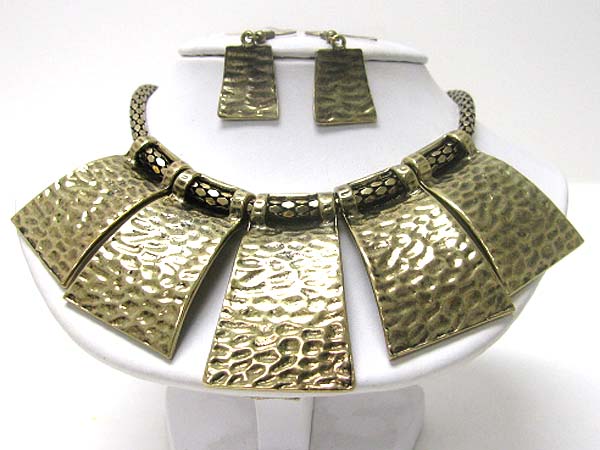 Hammered metal tribal style necklace earring set