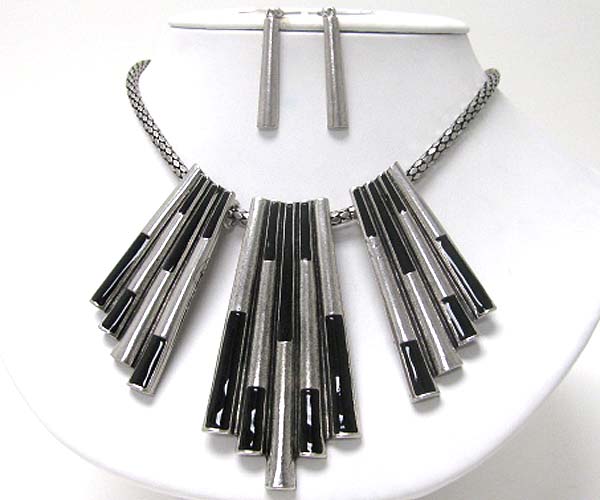 Epoxy deco multi metal bar tribal style necklace earring set