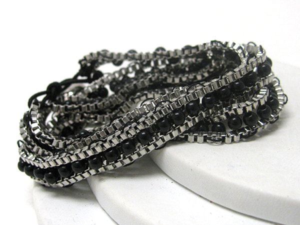 Glass bead and chain link free wrap style bracelet