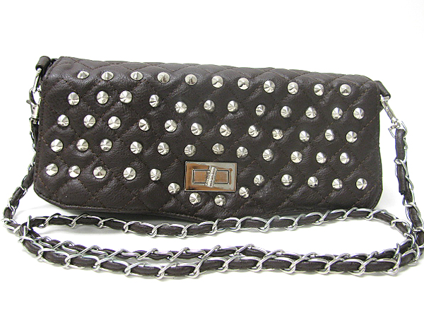 Signature stud leatherette front flop bag - detachable chain strap