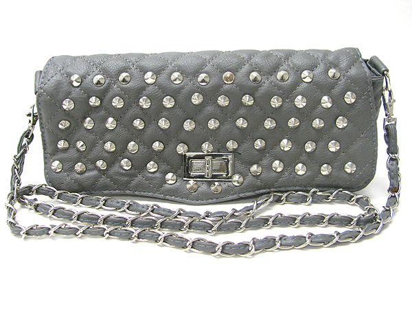 Signature stud leatherette front flop bag - detachable chain strap