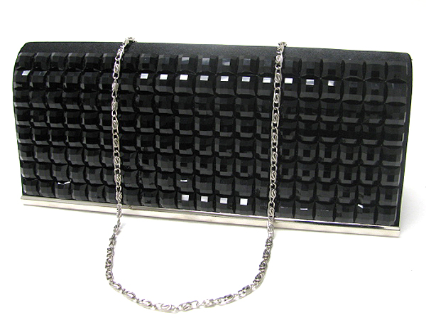 Acrylic stone stud front flop evening bag - detachable chain strap