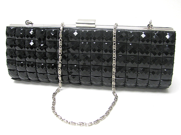 Acrylic stone stud snap closure evening bag - detachable chain strap