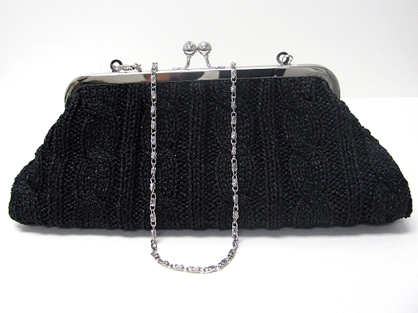 Glittering knit kisslock evening bag - detachable chain strap