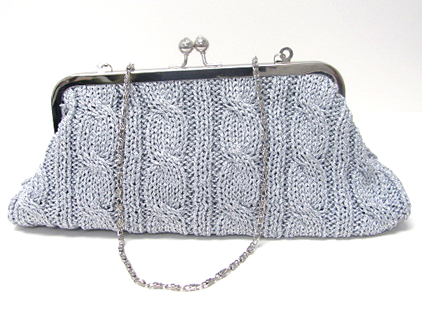 Glittering knit kisslock evening bag - detachable chain strap