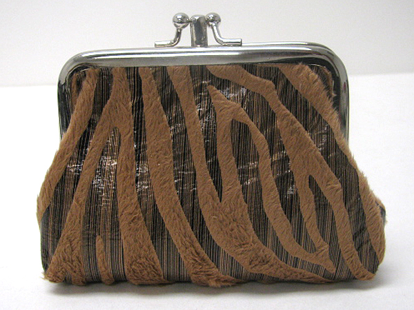 Animal print and double kisslock velvet coin purse