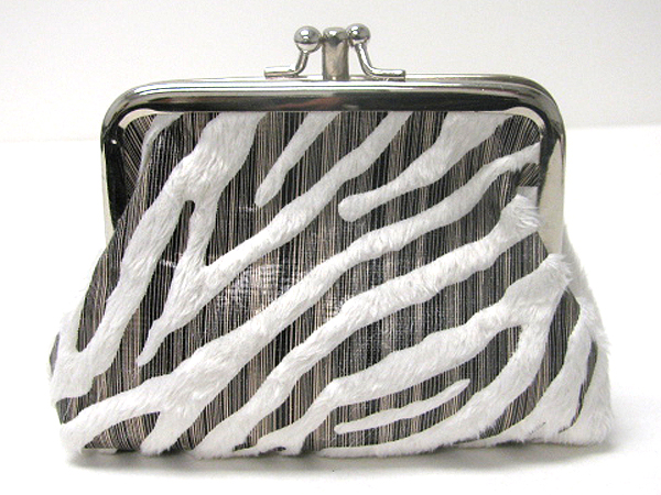 Animal print and double kisslock velvet coin purse