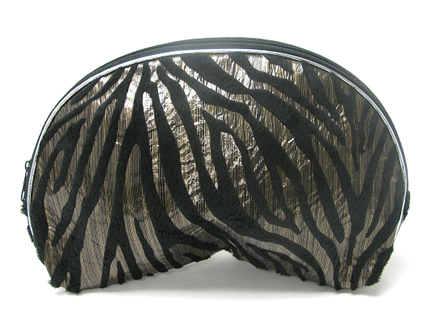 Animal print zipper top closure velvet cosmetic bag