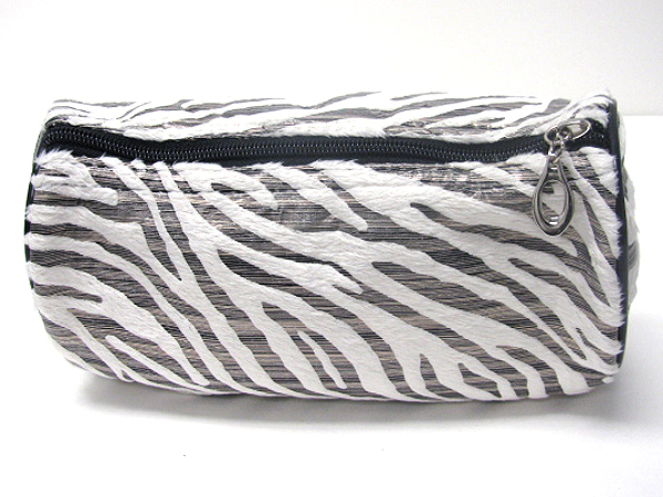 Animal print zipper top closure velvet cosmetic bag