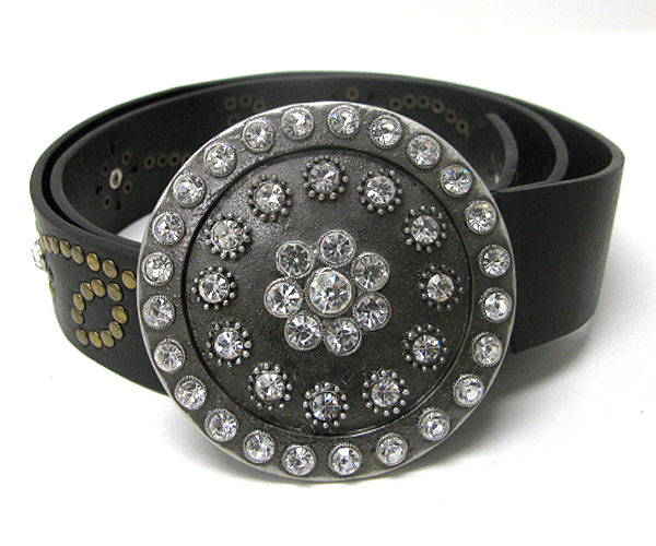 Crystal stud large disk buckle and metal stud belt