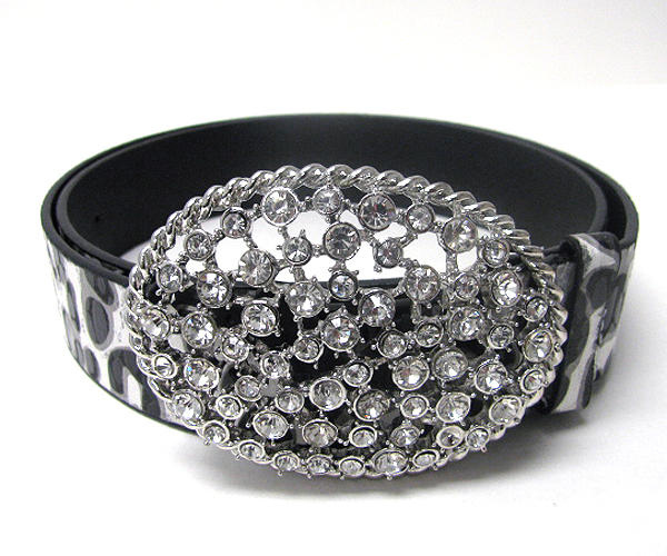 Crystal stud large buckle and animal print belt