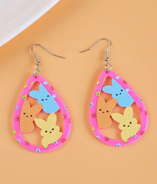 Easter theme wood bunny teardrop earring