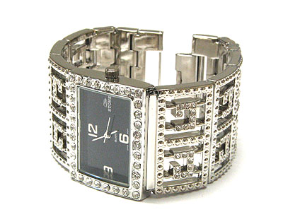 Crystal square frame metal band watch