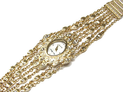 Multi brass chain and crystal watch