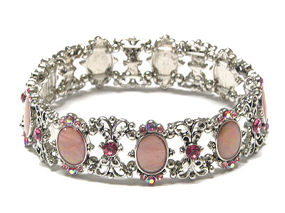Crystal and mop double stretch bracelet