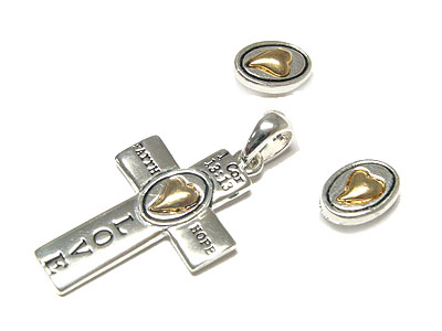 Metal csting cross and bible message pendant and earring set