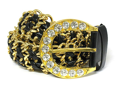 Crystal deco buckle and mesh chain fashion belt