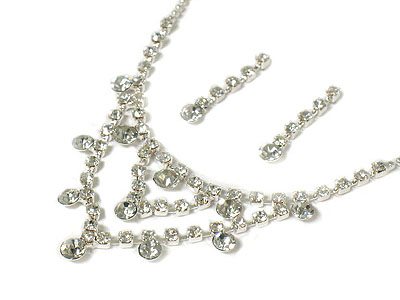 Double layer rhinestone necklace set