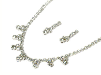 Crystal drop single line rhinestone necklace set