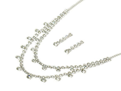 Crystal drop double line rhinestone necklace set