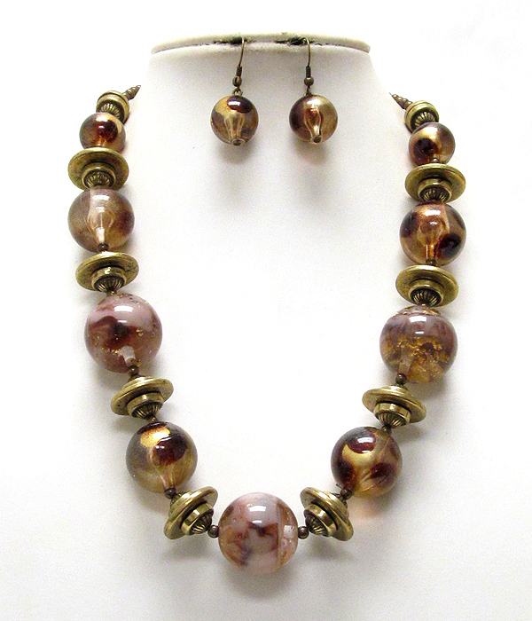 Chunky glass ball stone link necklace earring set