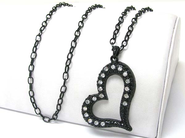 Crystal stud heart pendant long chain necklace