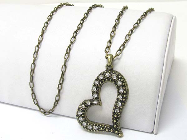 Crystal stud heart pendant long chain necklace