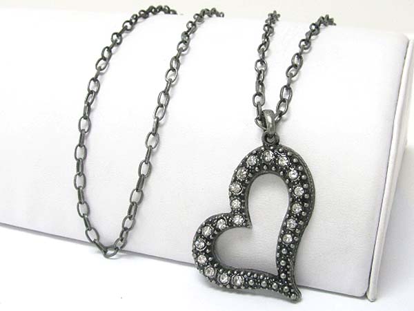 Crystal stud heart pendant long chain necklace