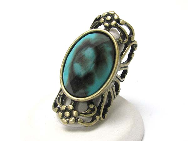 Smokey stone long finger ring