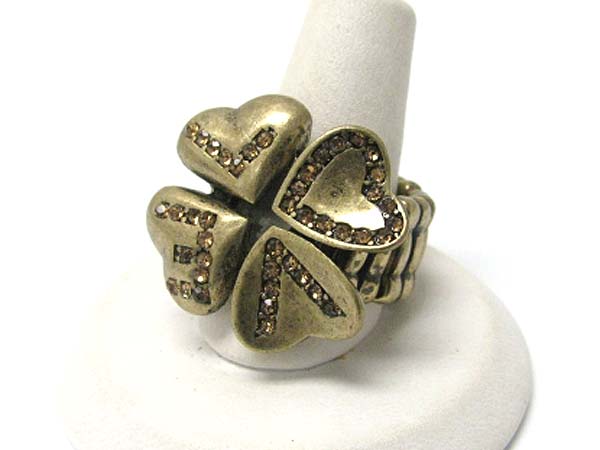 Crystal stud love heart sharmrock stretch ring 