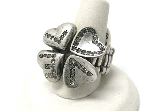 Crystal stud love heart sharmrock stretch ring 