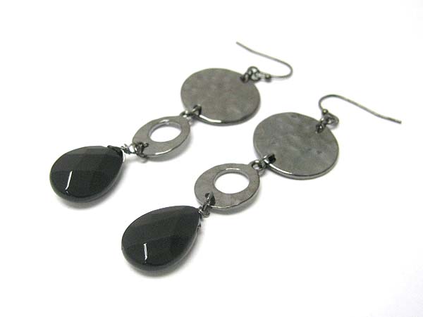 Natural stone and hammered metal disk drop earring