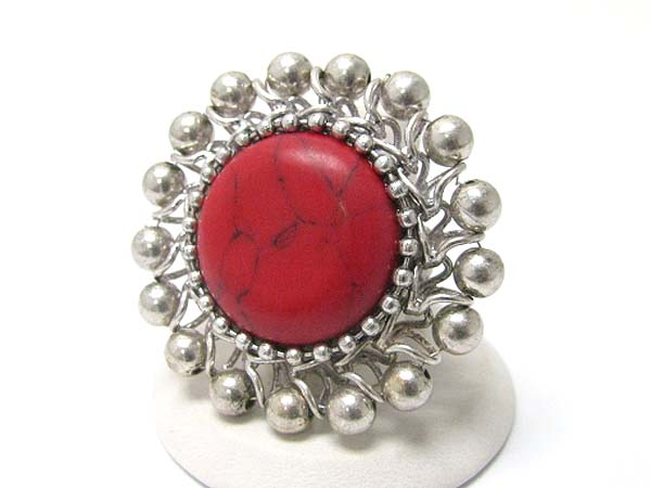 Natural stone metal sunflower stretch ring 