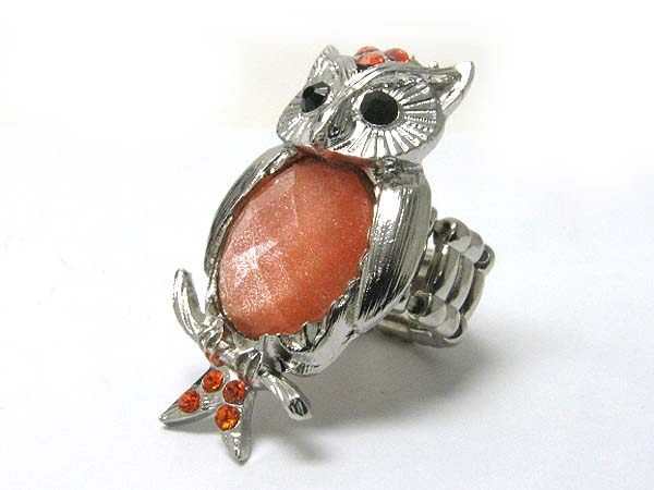 Crystal deco owl stretch ring