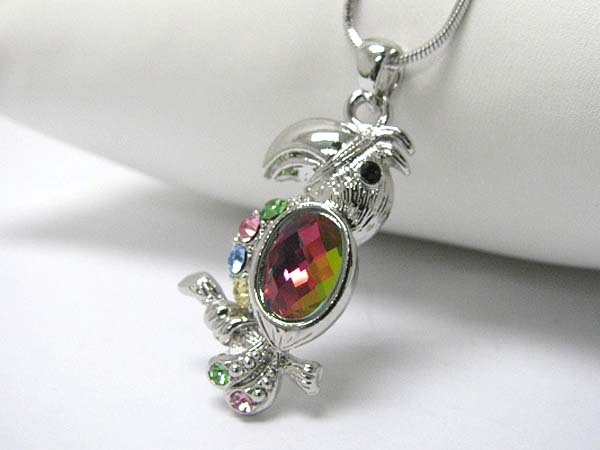 Made in korea whitegold plating multi color crystal parrot pendant necklace