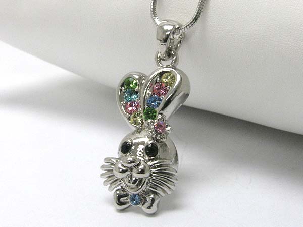 Made in korea whitegold plating multi color crystal bunny pendant necklace