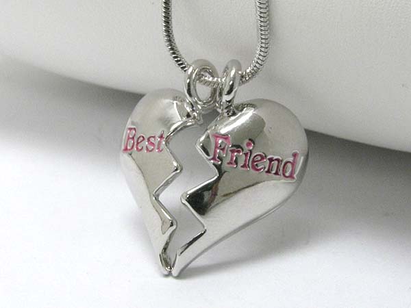 Made in korea whitegold plating best friend couple heart pendant necklace