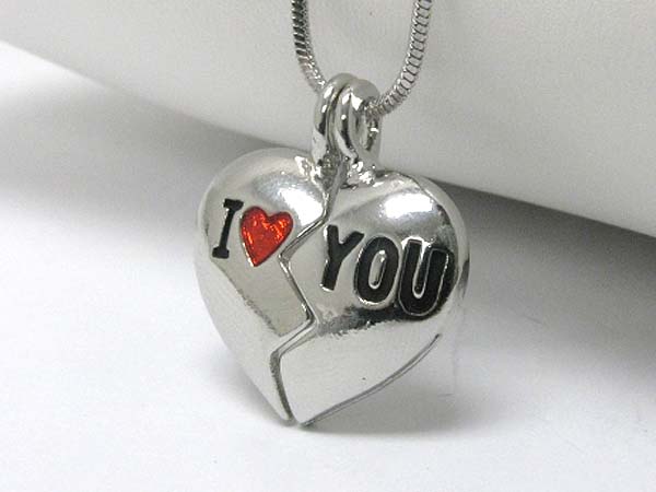 Made in korea whitegold plating i love you couple heart pendant necklace