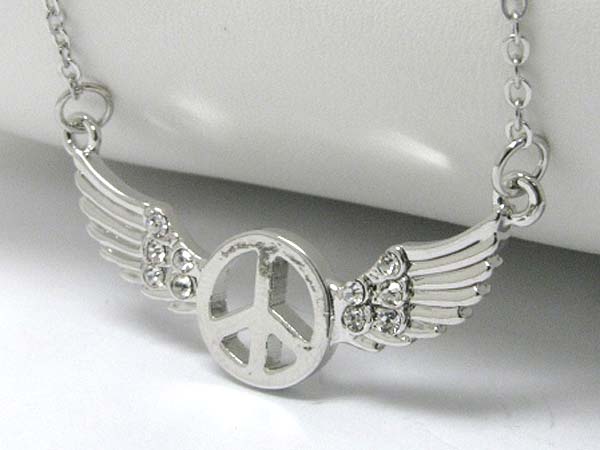 Made in korea whitegold plating crystal stud peace and wing pendant necklace