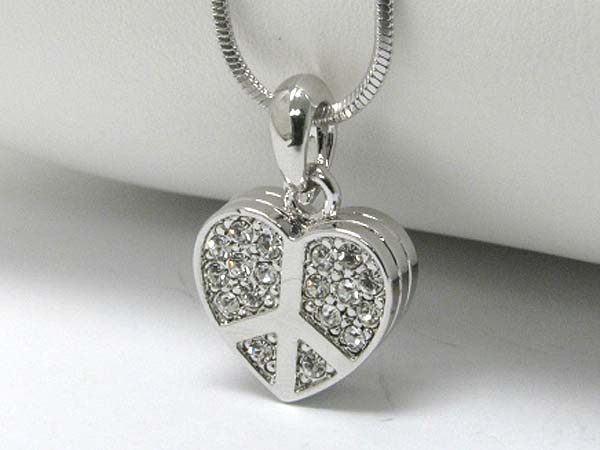 Made in korea whitegold plating crystal stud peace heart pendant necklace