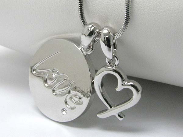 Made in korea whitegold plating love theme dual pendant necklace