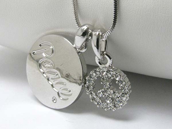 Made in korea whitegold plating peace theme dual pendant necklace