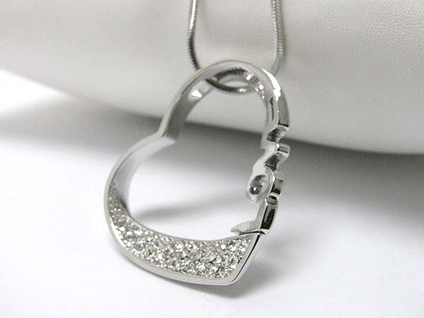 Made in korea whitegold plating crystal stud love heart pendant necklace