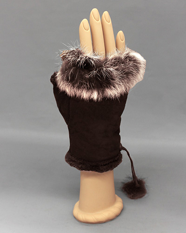 Fur top fingerless eskimo glove - synthetic suede and acrylic