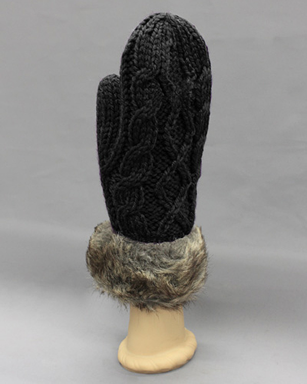 Fur wrist mitten glove -  wool and acrylic mix 