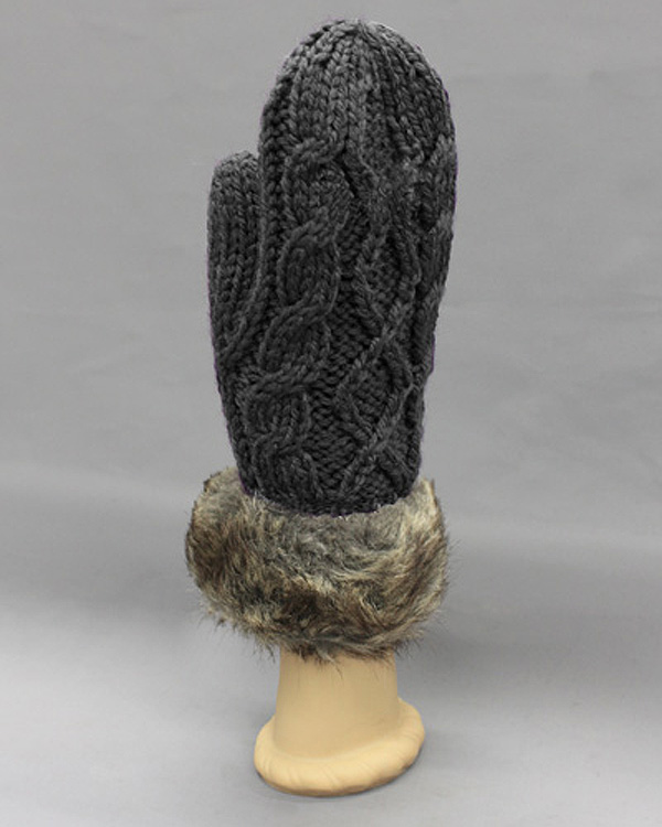 Fur wrist mitten glove -  wool and acrylic mix 