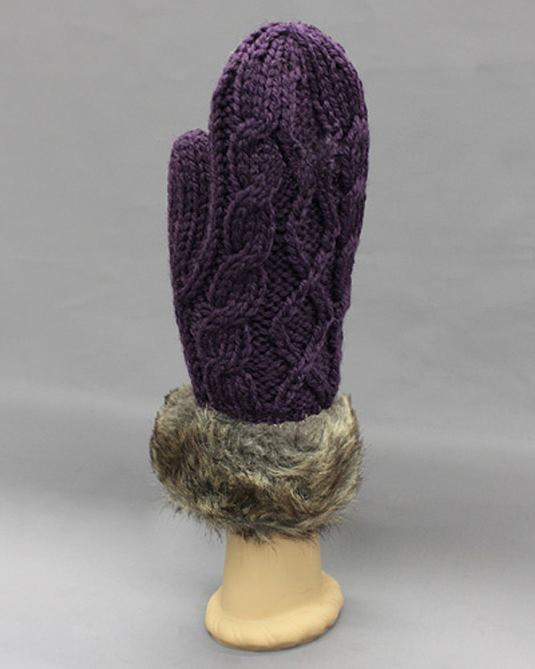 Fur wrist mitten glove -  wool and acrylic mix 